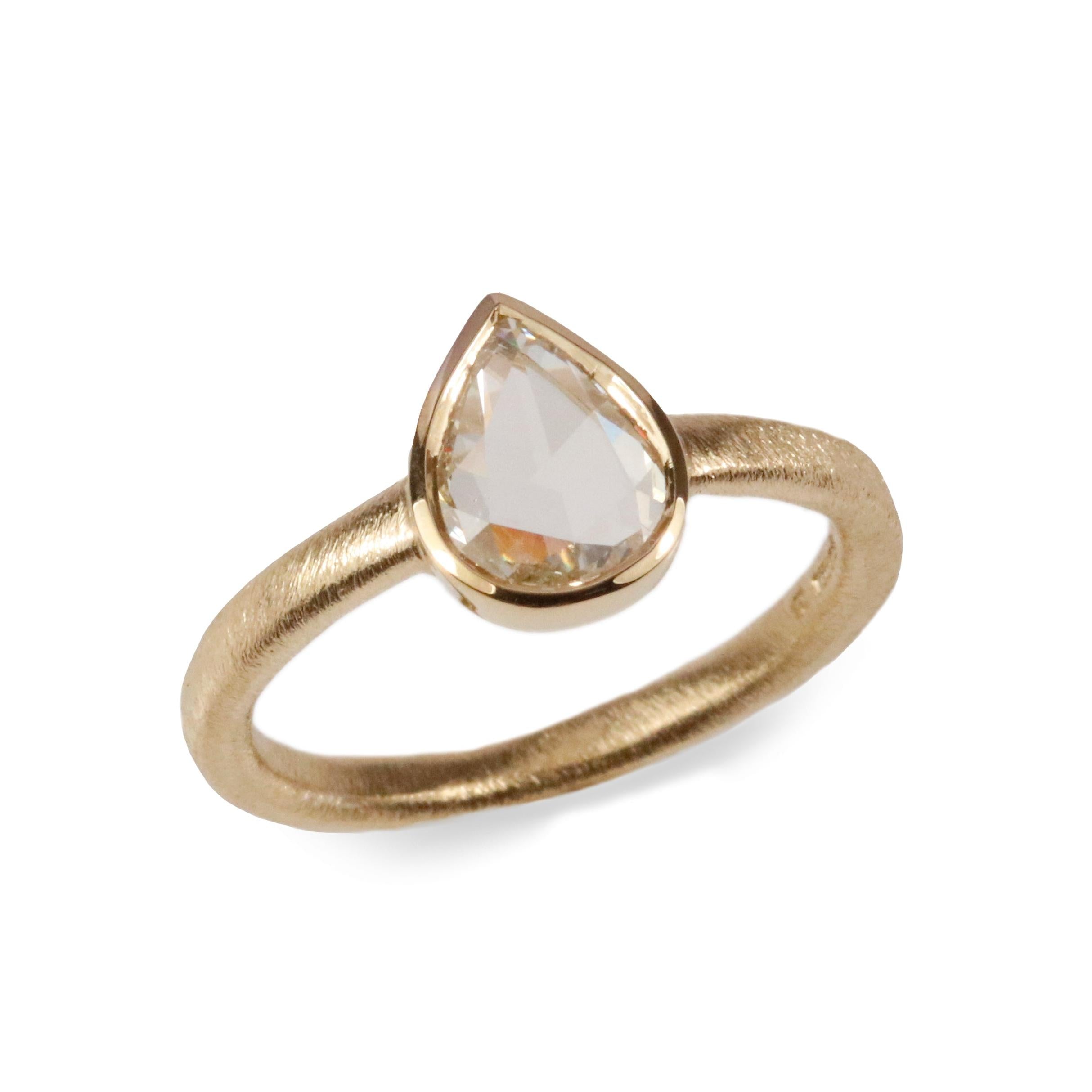 Modern Yellow Gold Engagement Ring set with Pear Rose Cut Diamond