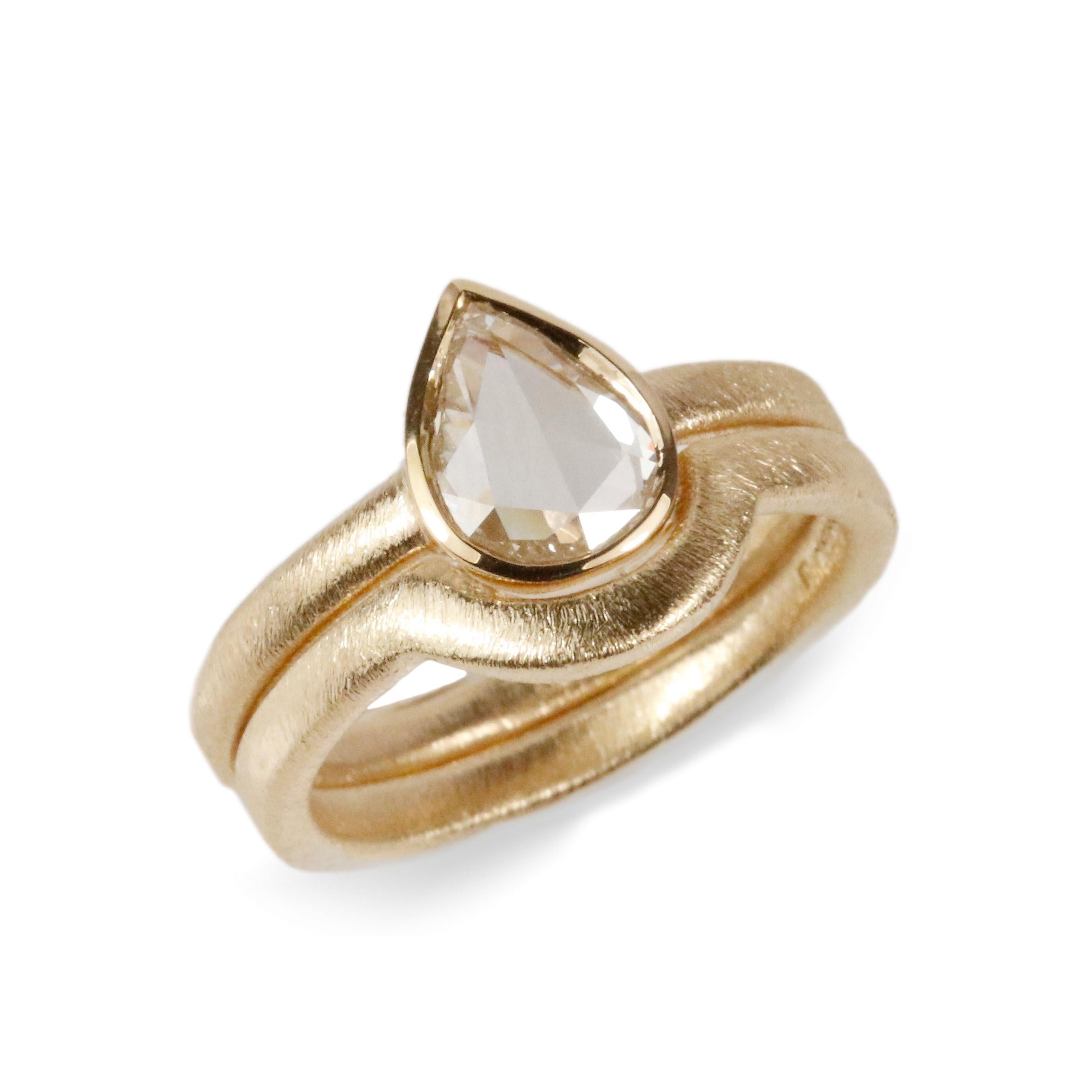 Modern Yellow Gold Engagement Ring set with Pear Rose Cut Diamond