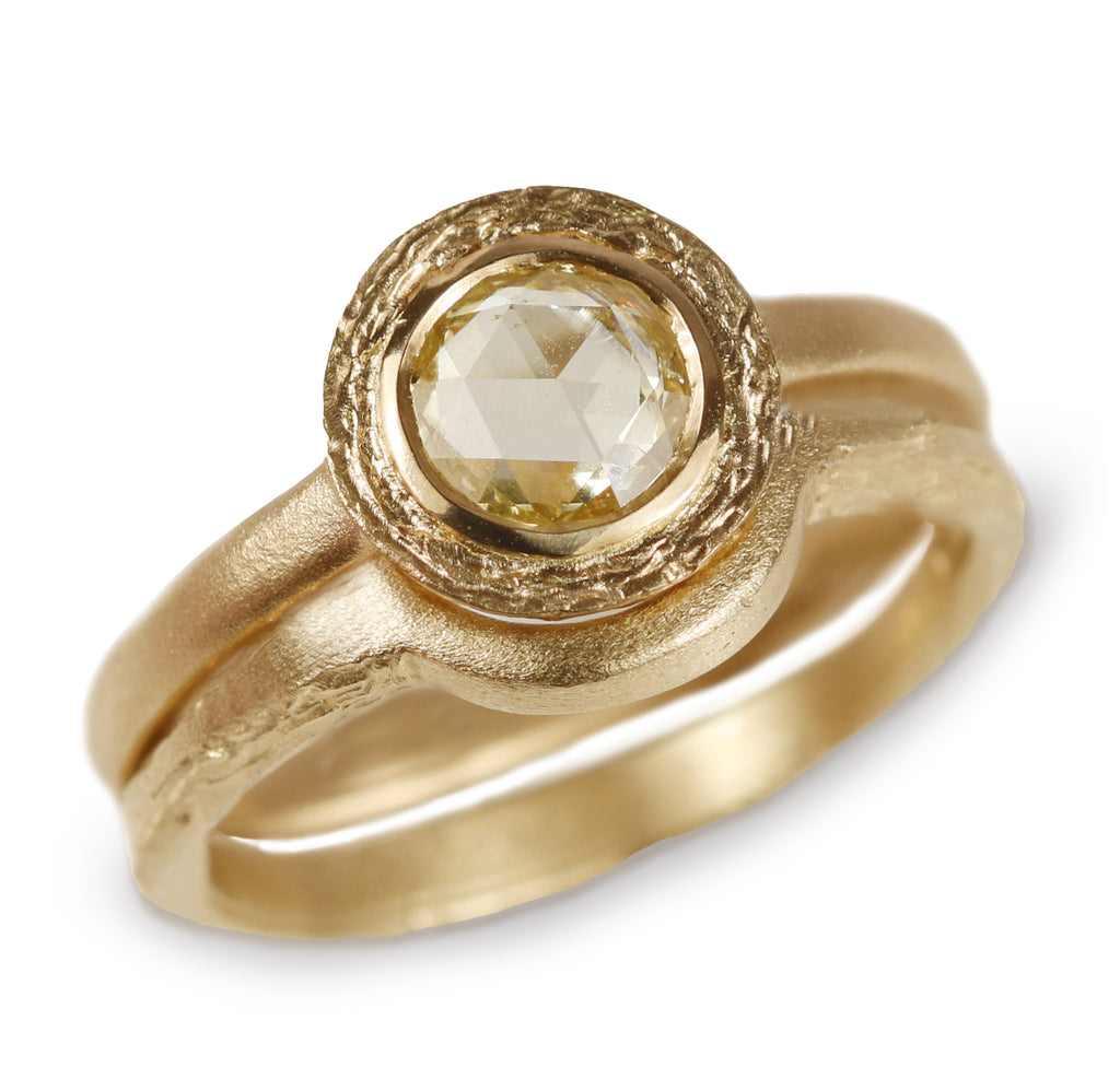 18ct Fairtrade Yellow Gold Ring Set With 0.80ct Round Rose Cut Diamond