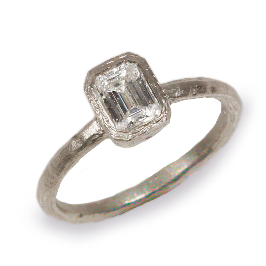 Bespoke - 9ct Fairtrade White Gold ring set with Emerald Cut Diamond
