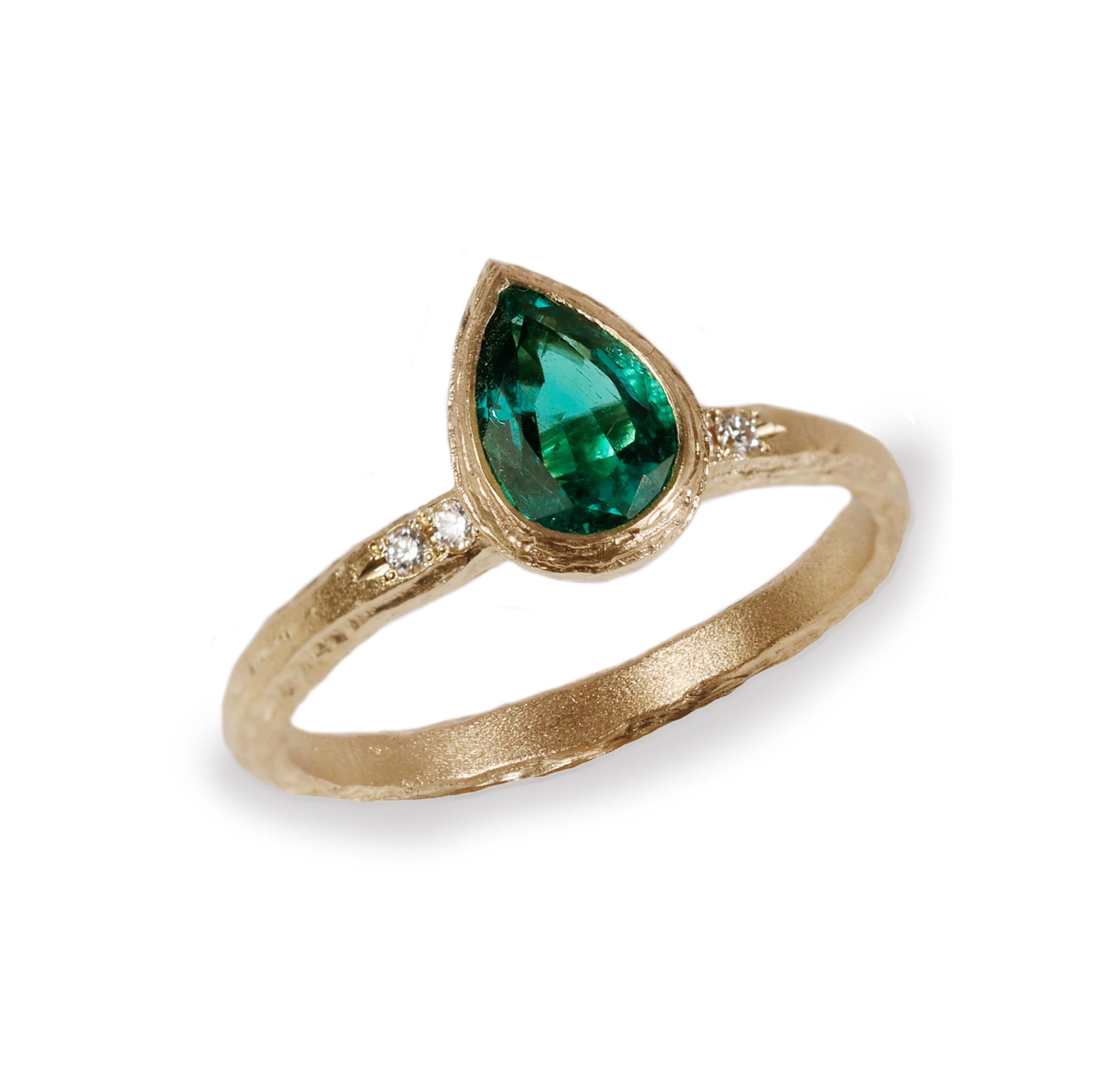 Bespoke 18ct Yellow Gold Ring with a Pear Cut Emerald
