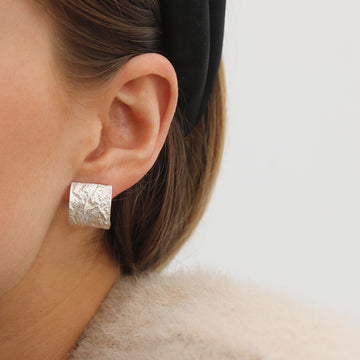Lucy Spink Silver Reticulated Half Hoop Earrings