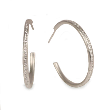Silver Etched 'Being' Hoop Earrings