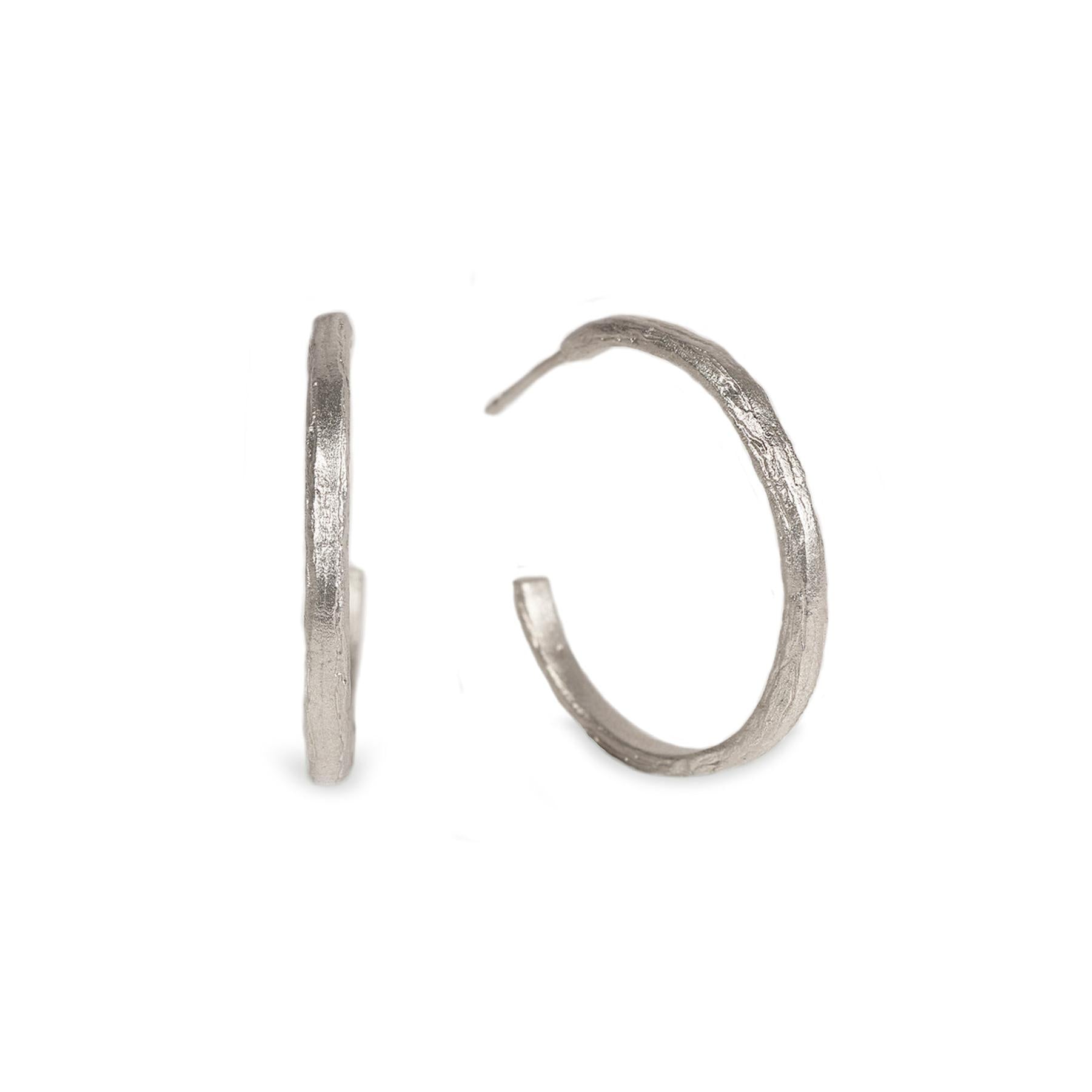 Large Silver Strata Textured Ear Hoops
