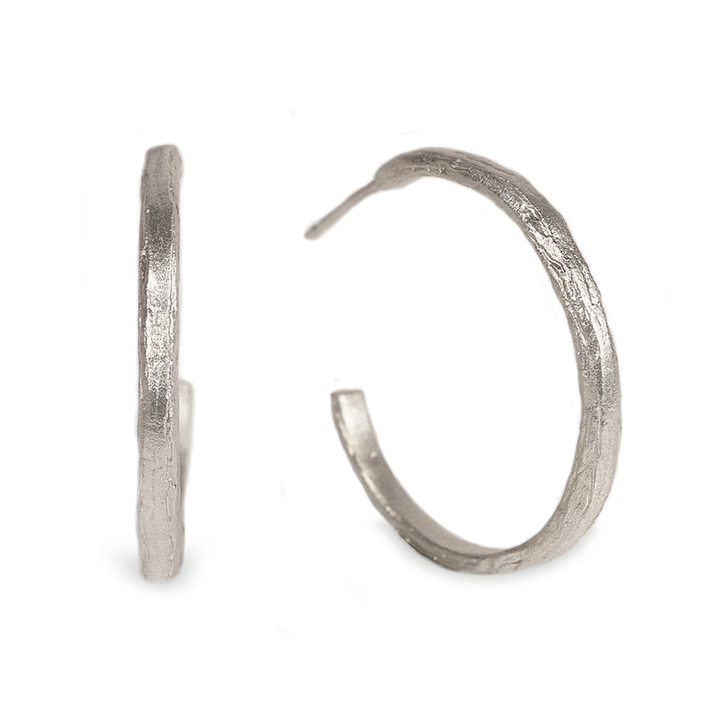Large Silver Strata Textured Ear Hoops