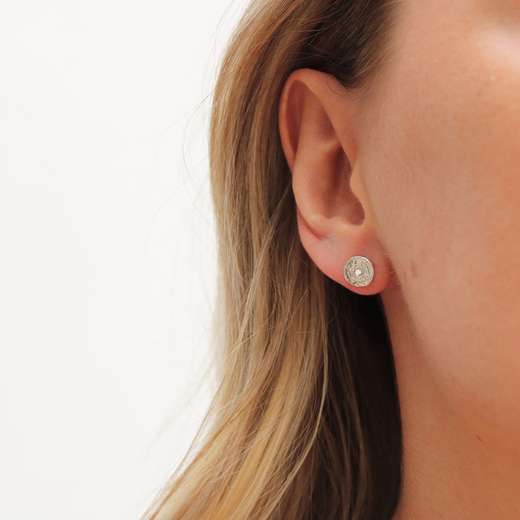 Etched Silver and 0.02ct Diamond Ear Studs