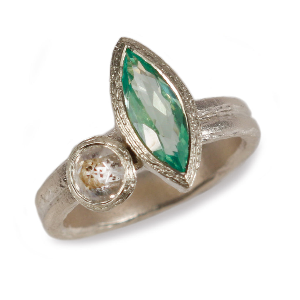 Bespoke - 9ct Fairtrade White Gold with a Mint Marquise Cut Tourmaline