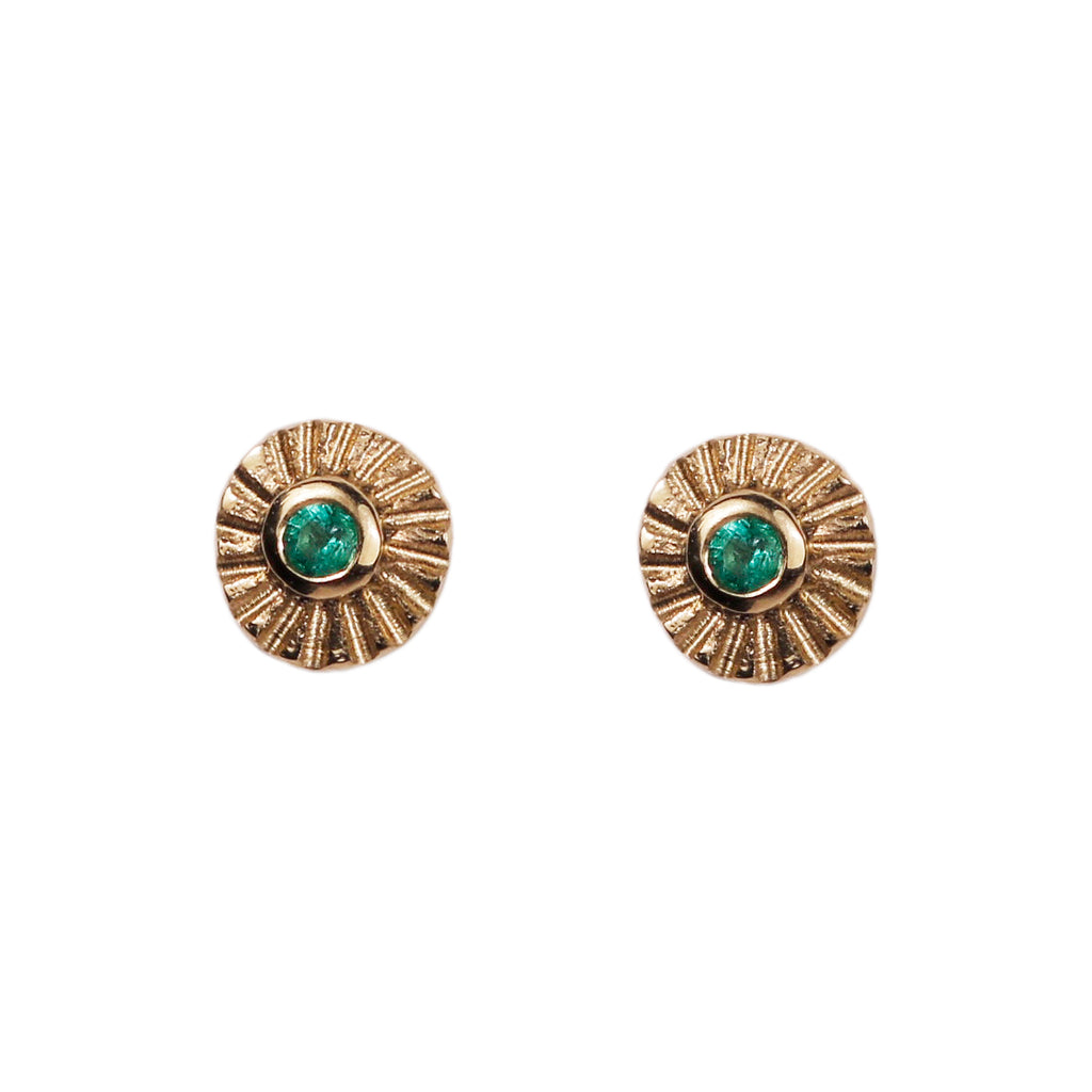 Mim Best 9ct Teeny Tiny Yellow Gold and Green Emerald Stamped Studs