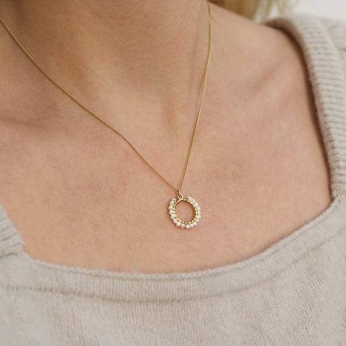 Mounir gold plated white pearl circle necklace