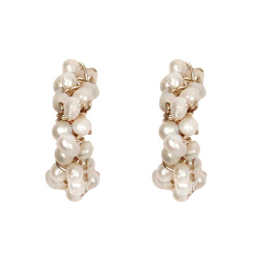 Mounir gold plated and white pearl cluster mini hoops