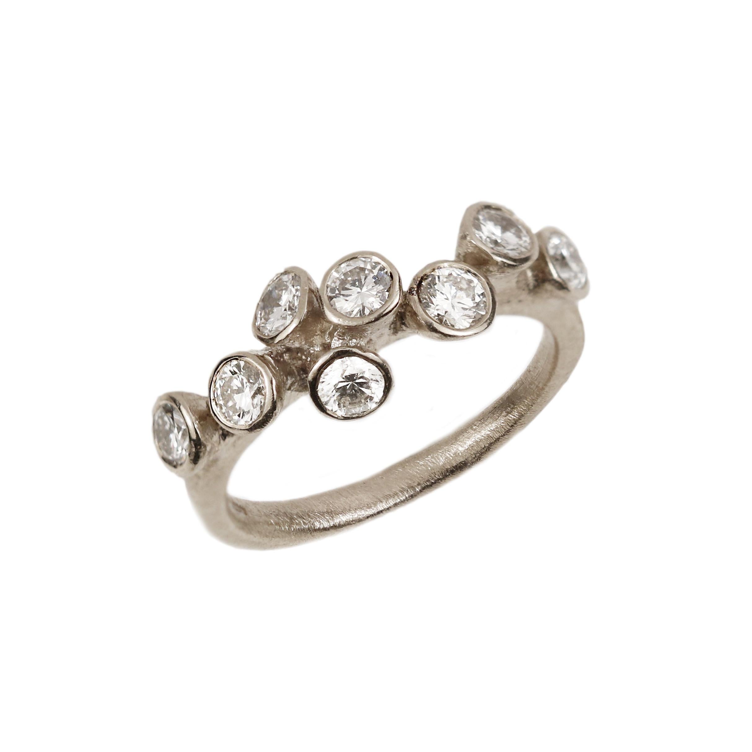 Yellow Gold Cluster Ring with Eight Brilliant Cut Diamonds on white background