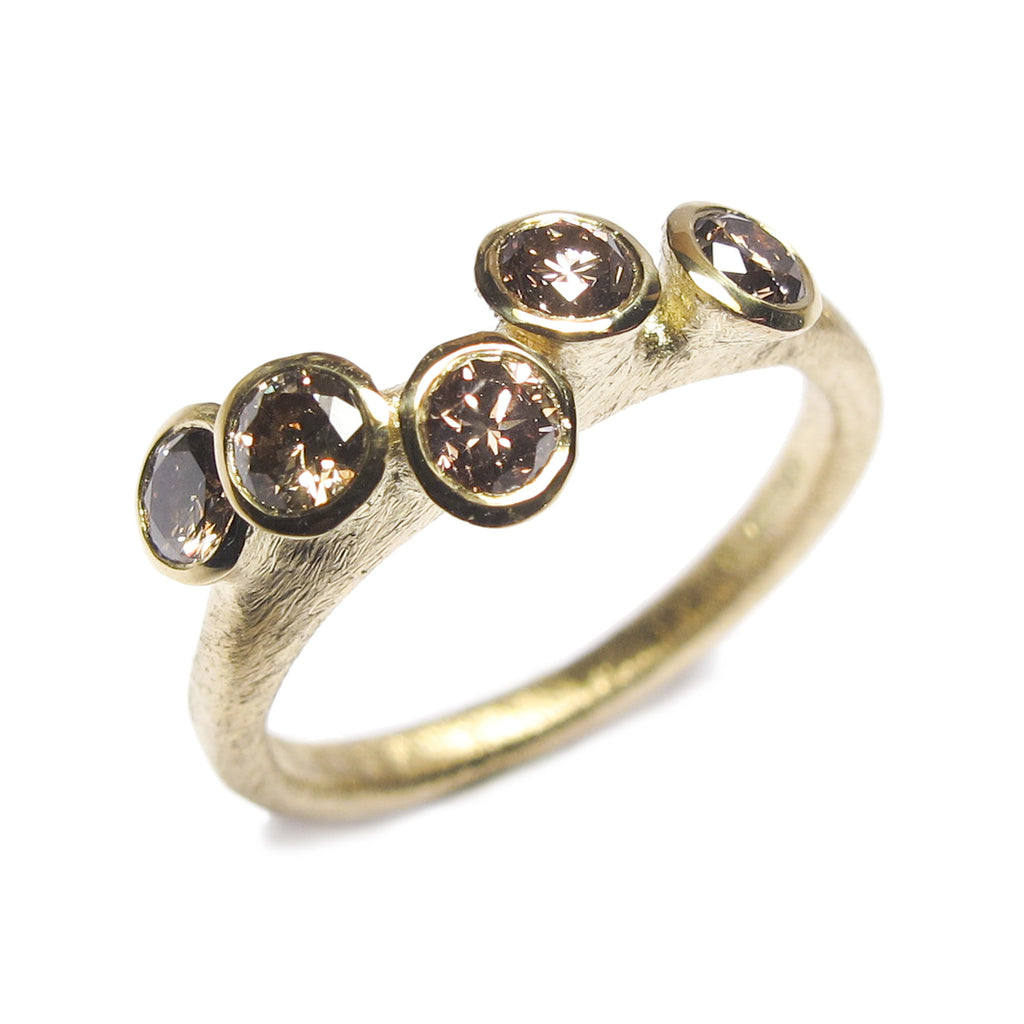 18ct Fairtrade White Gold Multi Set Ring with Five Champagne Diamonds