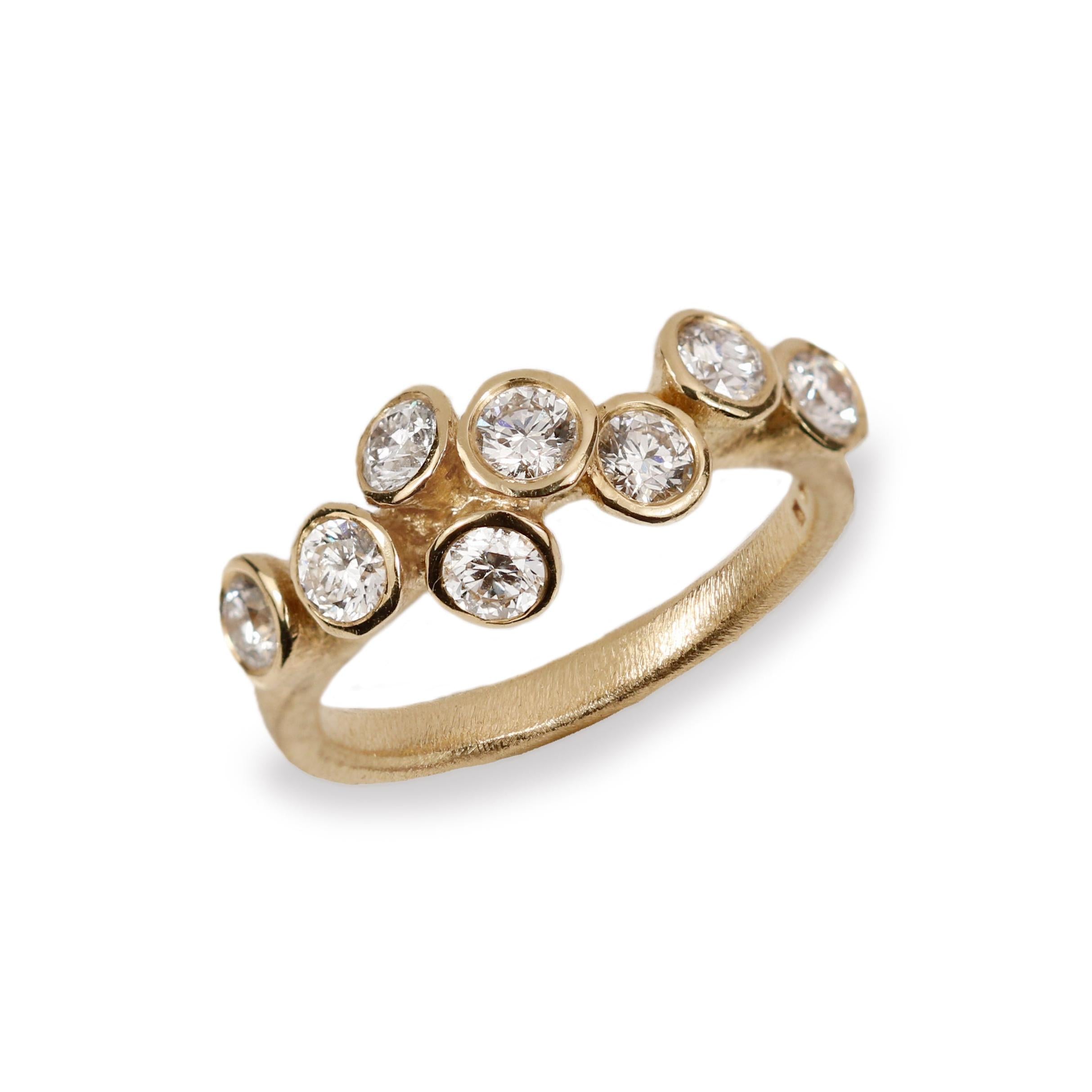 Yellow Gold Cluster Ring with Eight Brilliant Cut Diamonds on white background