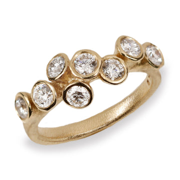 Yellow Gold Cluster Ring with Eight Brilliant Cut Diamonds on white background