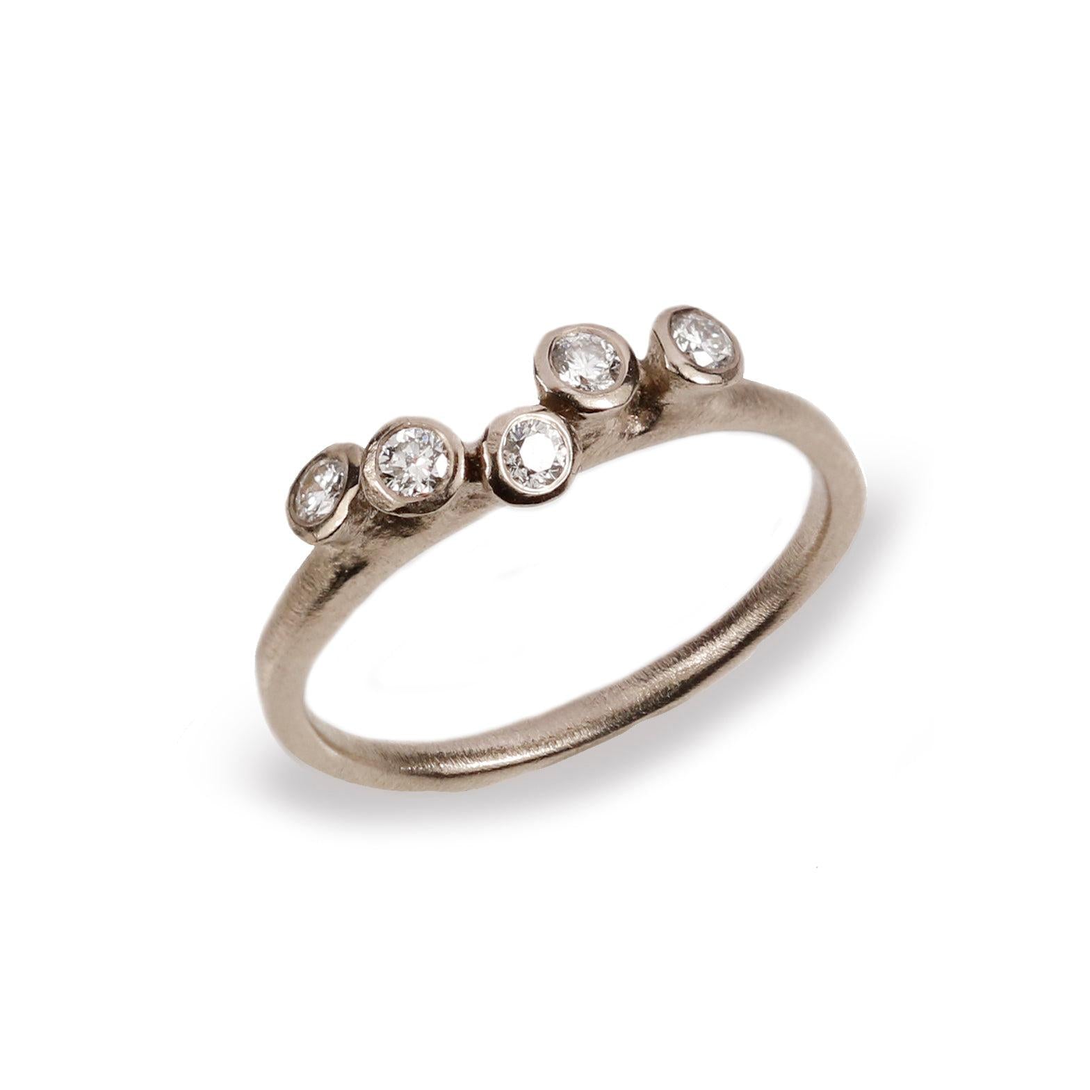 18ct Fairtrade White Gold Tiny Multi Set Ring with Five Brilliant Cut Diamonds