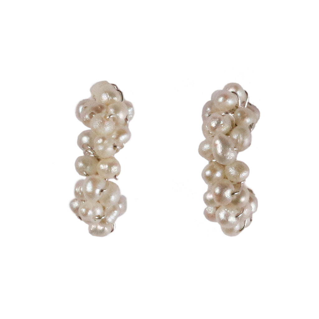 Mounir silver and white pearl cluster mini hoops