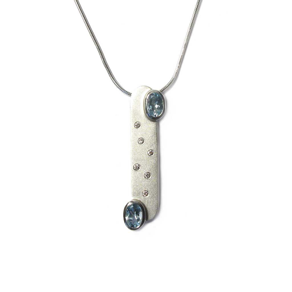 Diana Porter Contemporary Jewellery Bespoke Commission silver aquamarine diamond pendant necklace
