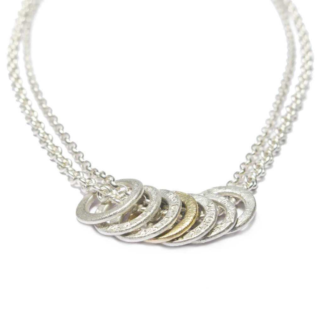 Diana Porter Contemporary Jewellery Bespoke Commission etched link silver gold necklace