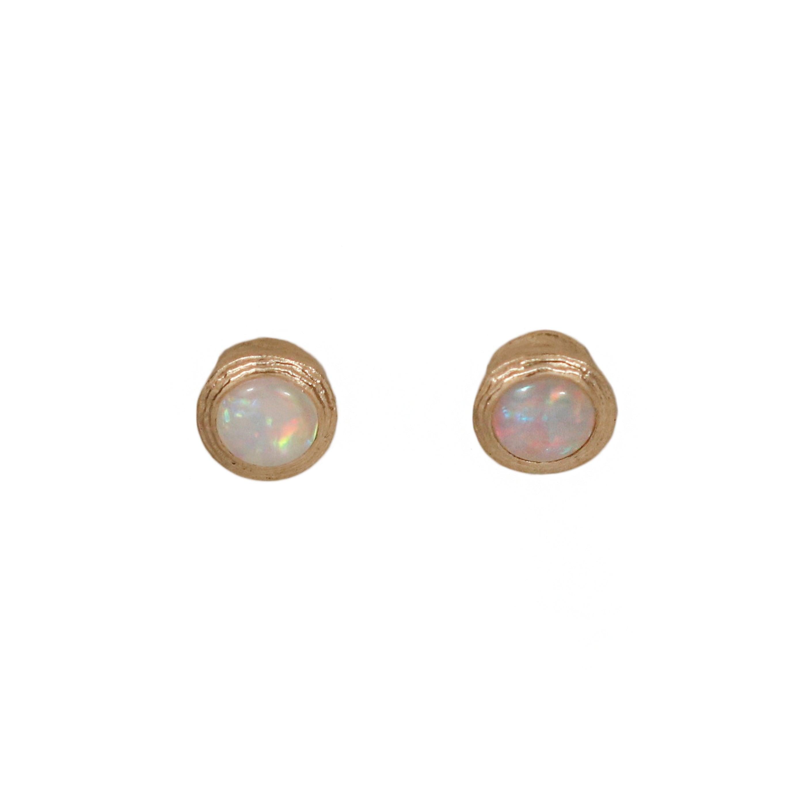 9ct Fairtrade Yellow Gold Textured Ear Studs with Opals