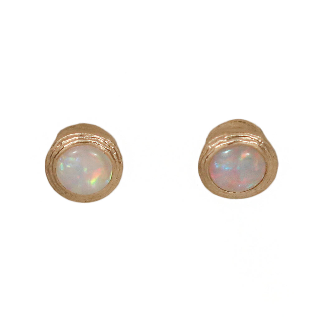 9ct Fairtrade Yellow Gold Textured Ear Studs with Opals