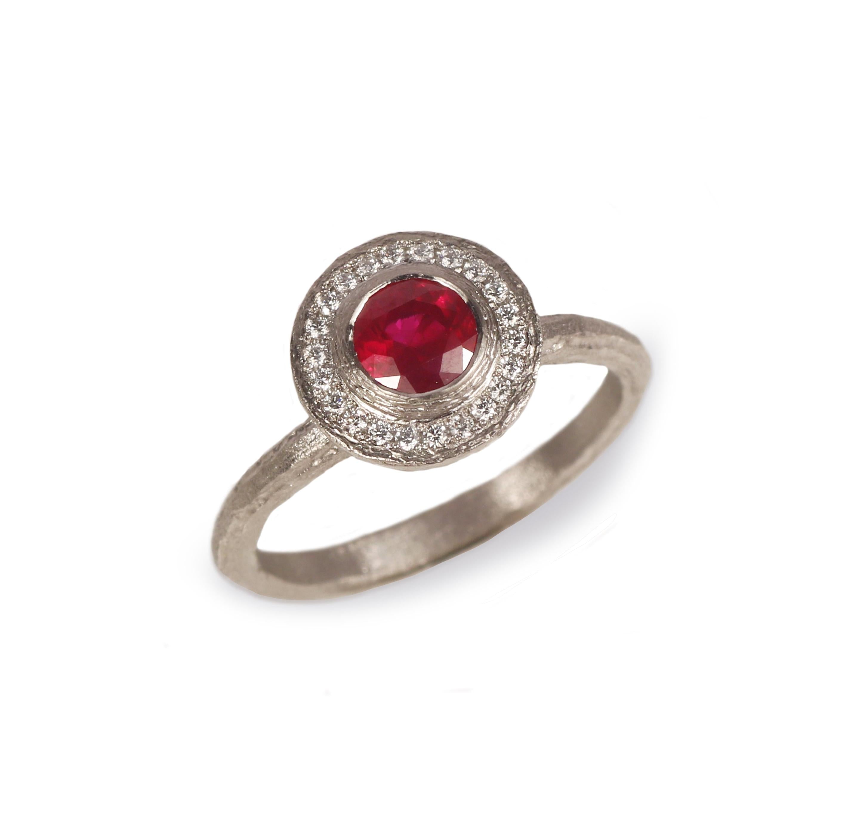 Bespoke -  Platinum Halo Ring with Ruby and Diamonds