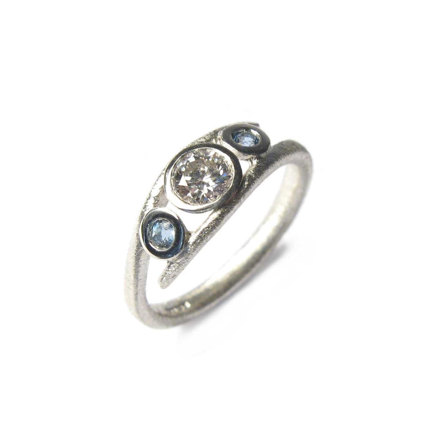 Diana Porter Jewellery bespoke commission diamond aquamarine platinum ring