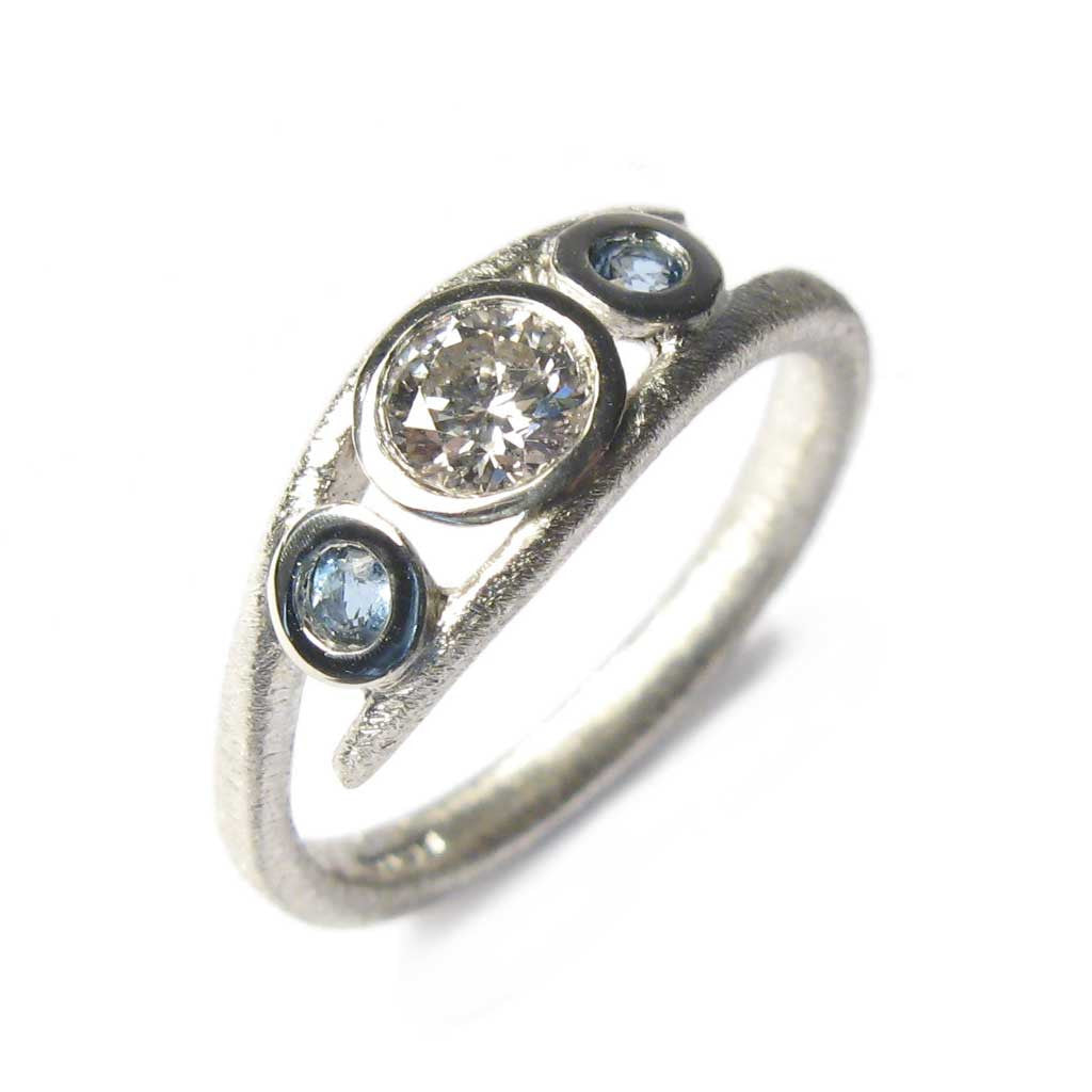 Diana Porter Jewellery bespoke commission diamond aquamarine platinum ring