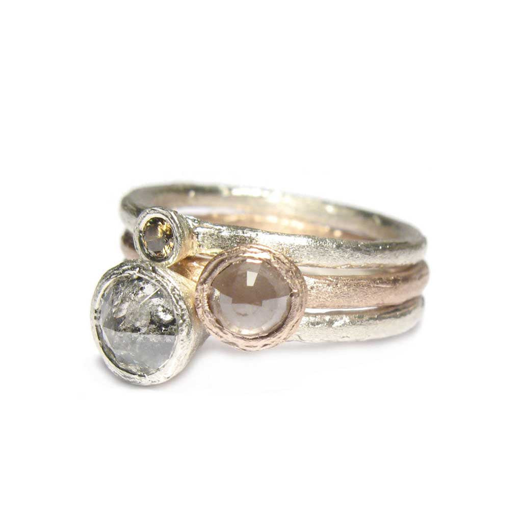 Bespoke - Rose Cut, Natral and Salt & Pepper Diamond Stacking Rings