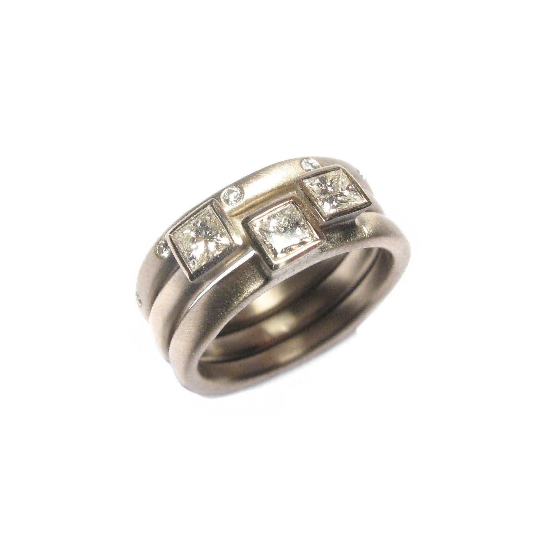 Bespoke - Heirloom Gold and Princess Cut Diamond Stacking Rings