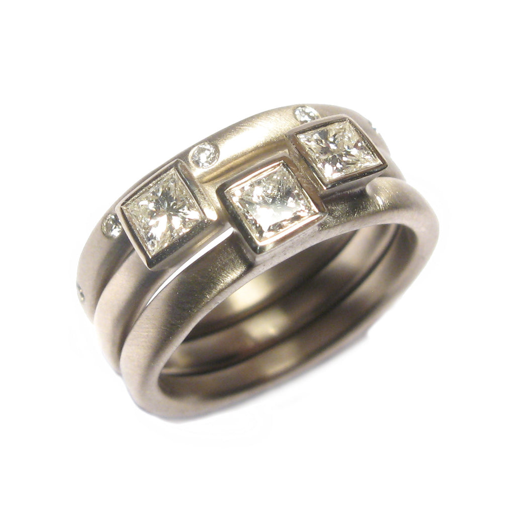 Bespoke - Heirloom Gold and Princess Cut Diamond Stacking Rings