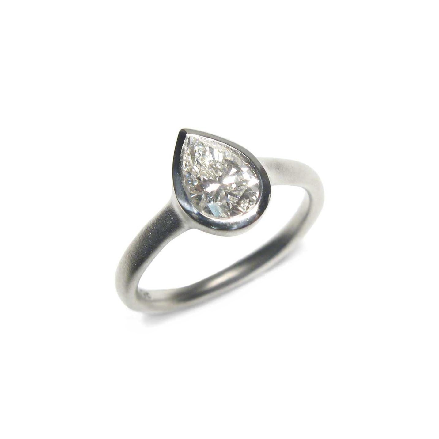 Diana Porter Jewellery bespoke commission platinum and pear diamond engagement ring