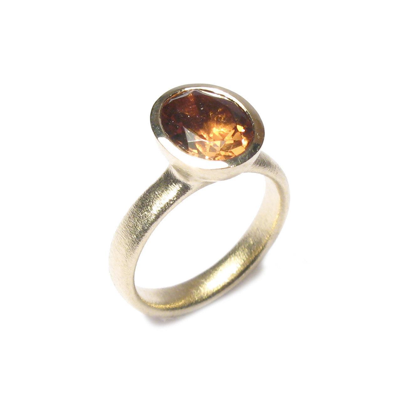 Bespoke, commissioned 9ct yellow gold ring set with customers own, oval cut, Zultanite. 
