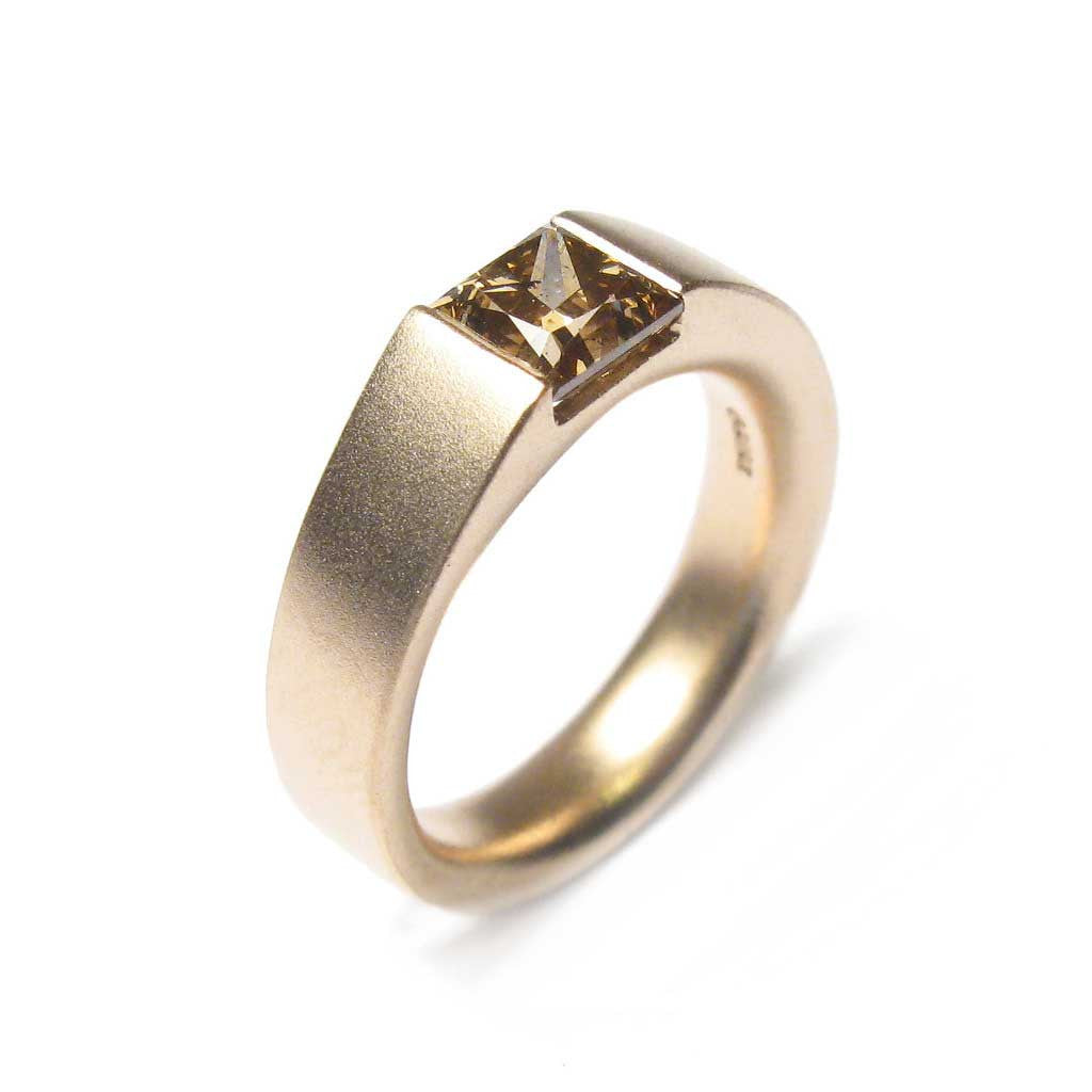 Diana Porter Jewellery bespoke commission yellow gold princess champagne diamond engagement ring 