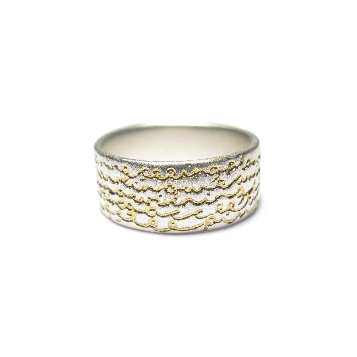 Diana Porter Jewellery contemporary etched being silver gold ring