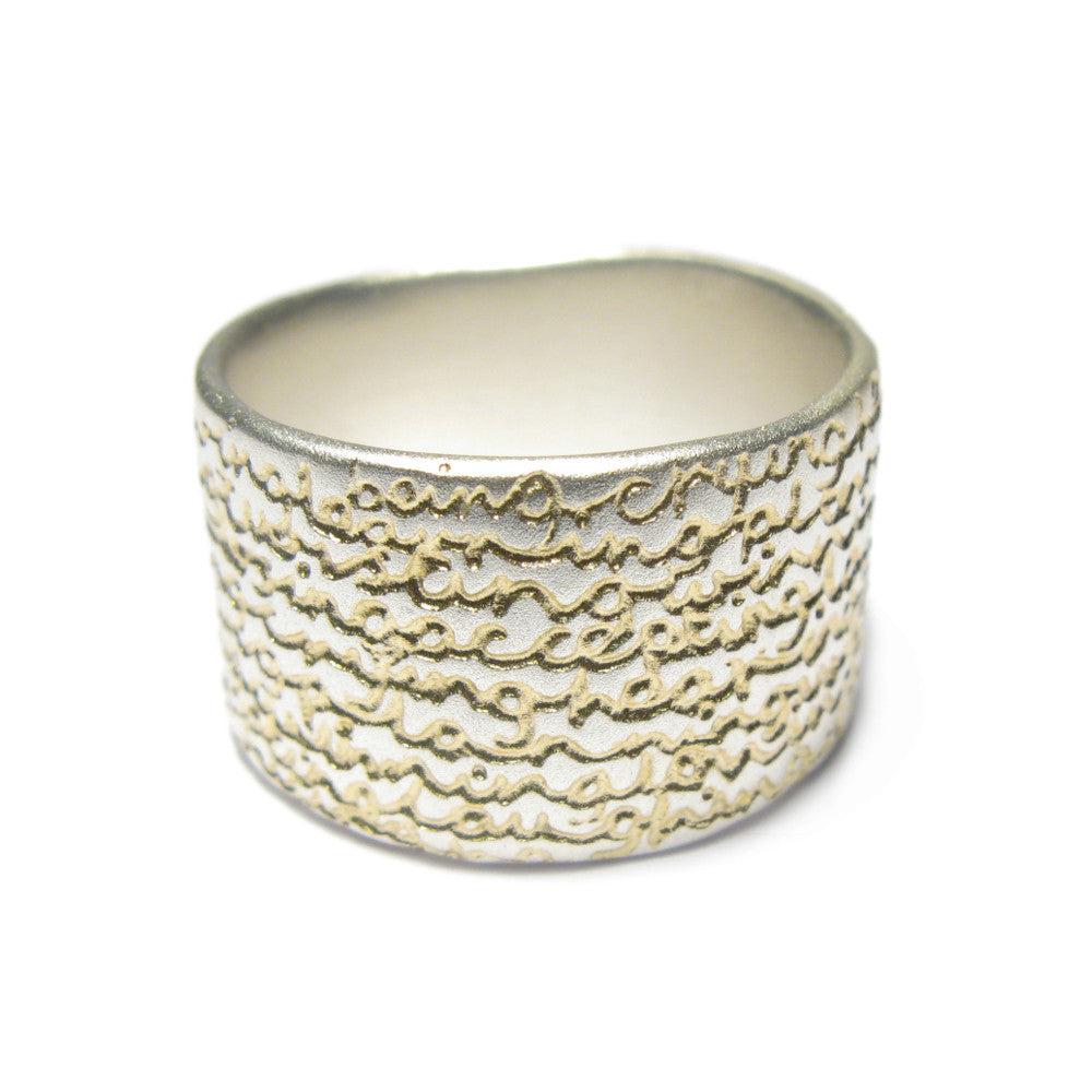 Diana Porter Jewellery contemporary wide etched being silver gold ring