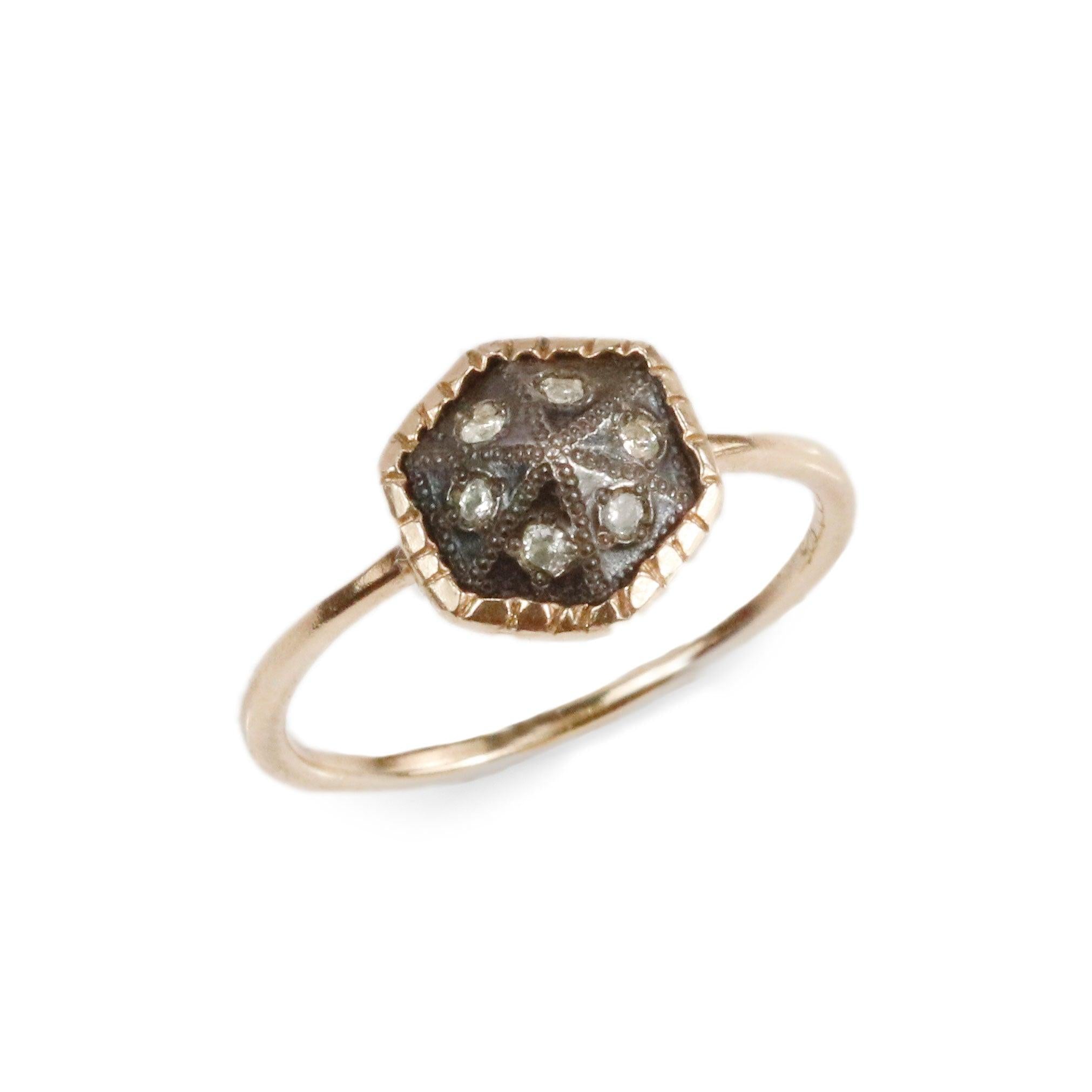 Rusty Thought Hexagon Gold Ring