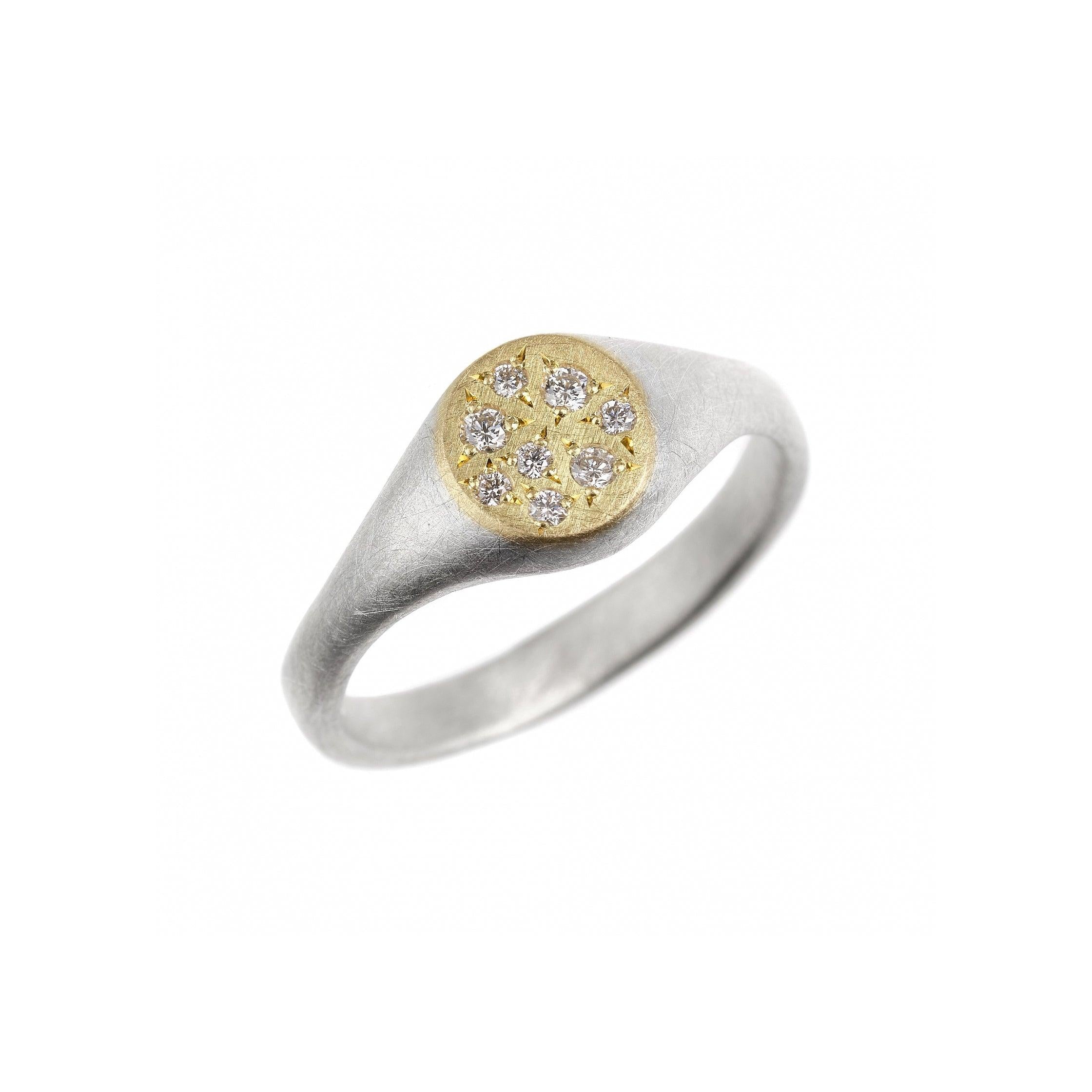 Natalie Harris Silver and 18ct Yellow Gold Diamond Signet Ring