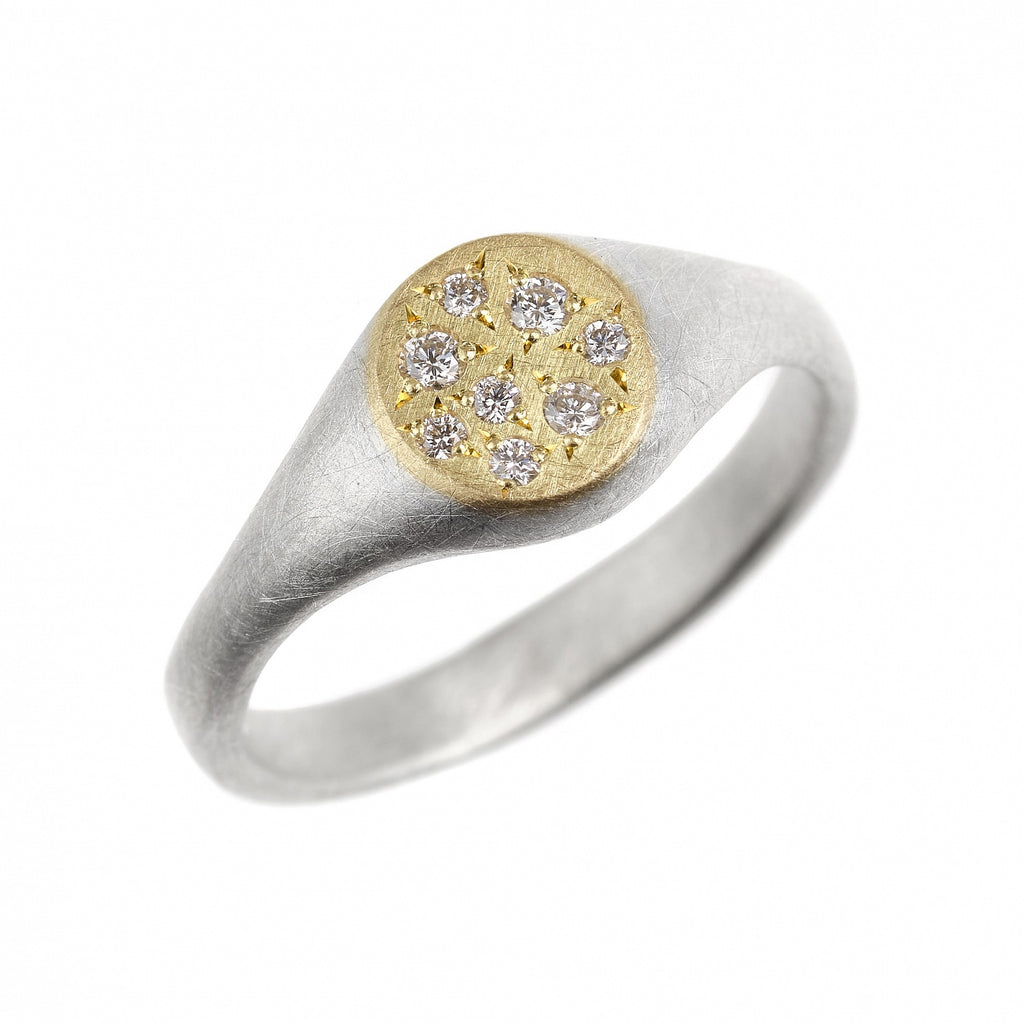 Natalie Harris Silver and 18ct Yellow Gold Diamond Signet Ring