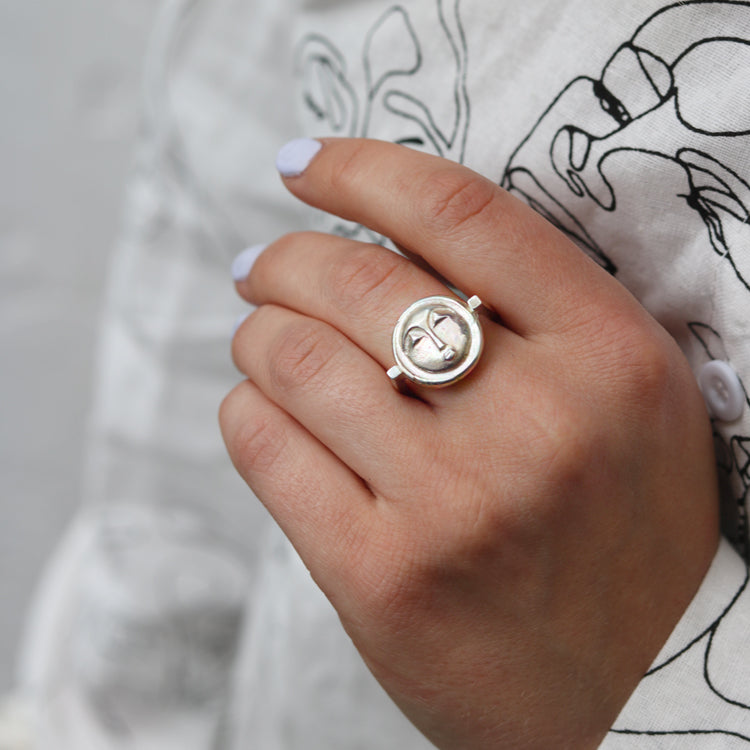 Elsa Tierney Silver Coin Face Ring