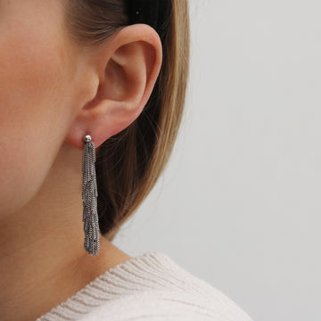 Claudia Milic Long Tassel Earrings in Rhodium Plate