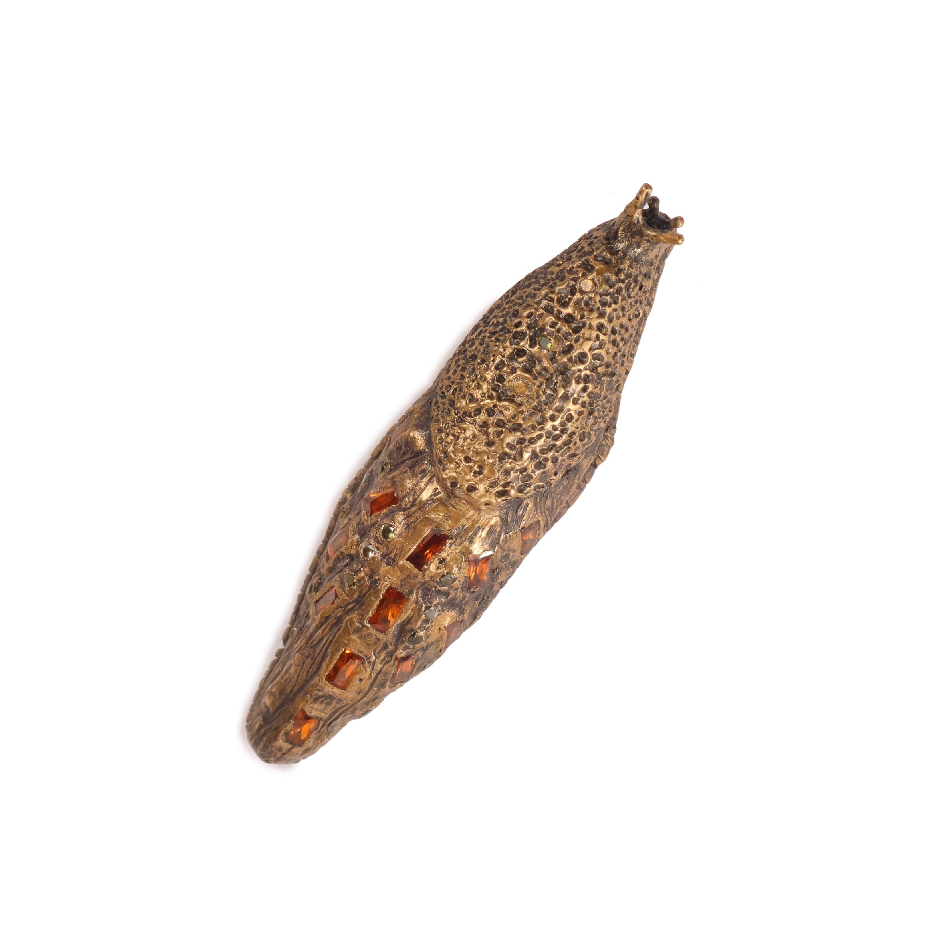 Amy Findlay Bronze 'Hilda' Slug Brooch with Cubic Zirconias