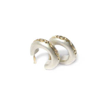 Diana Porter etched on and on silver gold hoop earrings
