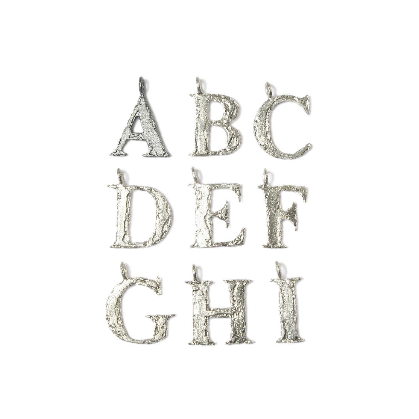 Diana Porter Jewellery contemporary etched silver letter charm pendant