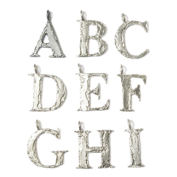 Diana Porter Jewellery contemporary etched silver letter charm pendant