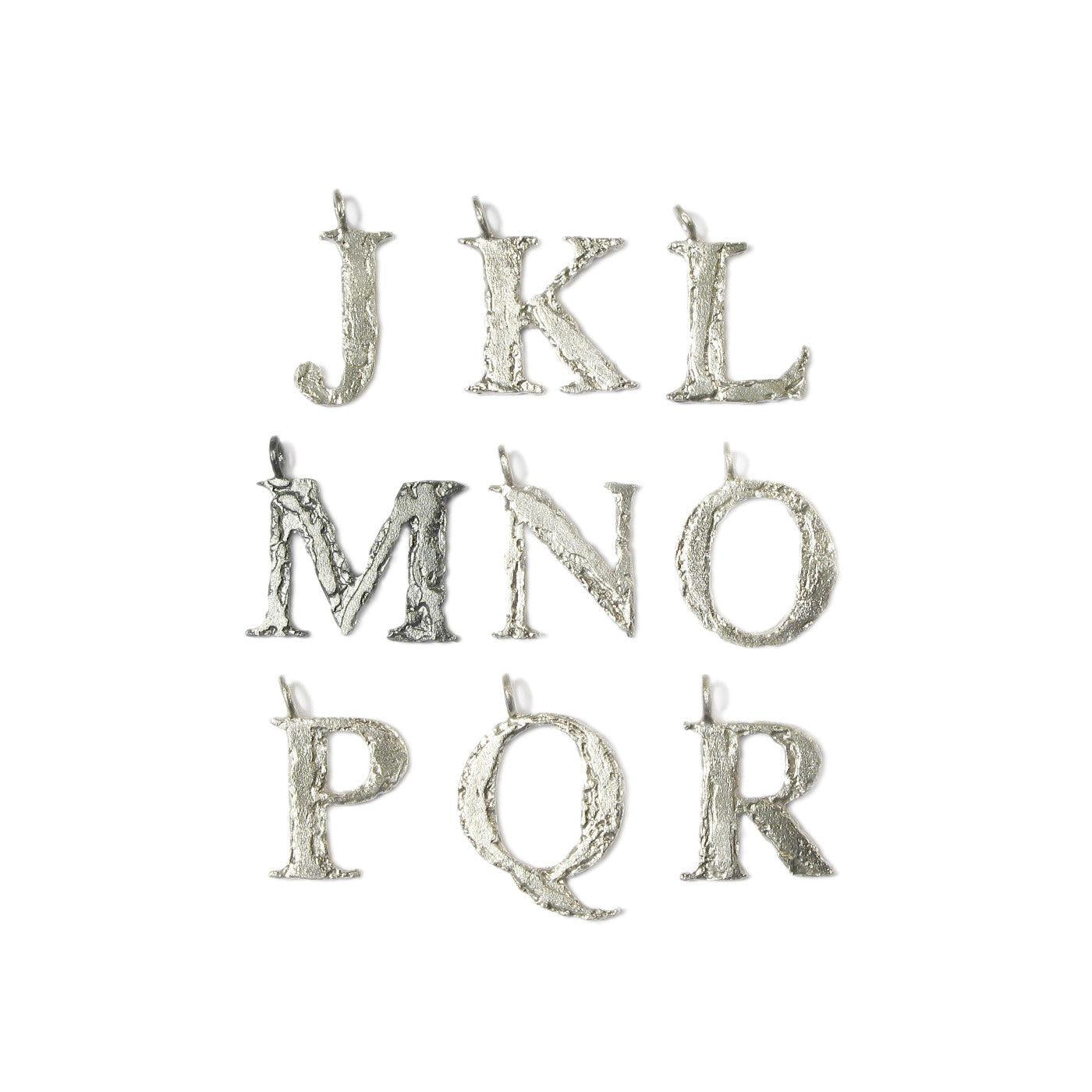 Diana Porter Jewellery contemporary etched silver letter charm pendant