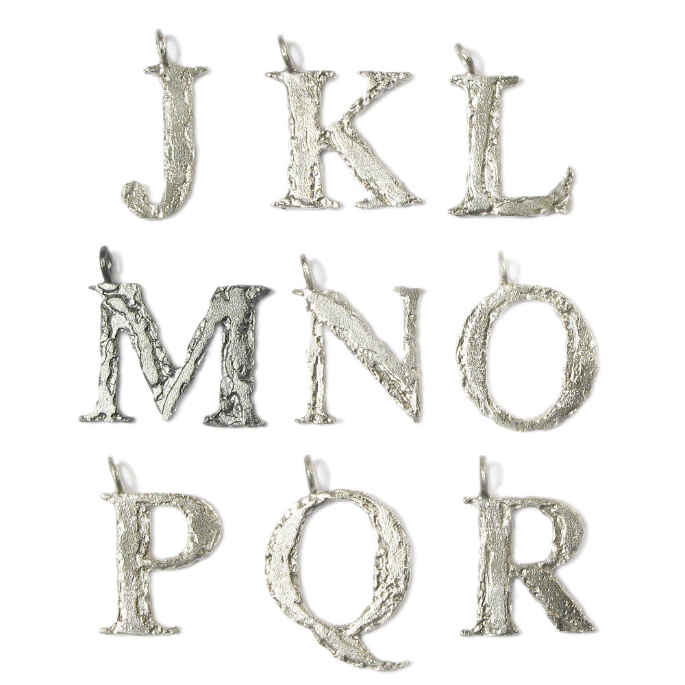 Diana Porter Jewellery contemporary etched silver letter charm pendant