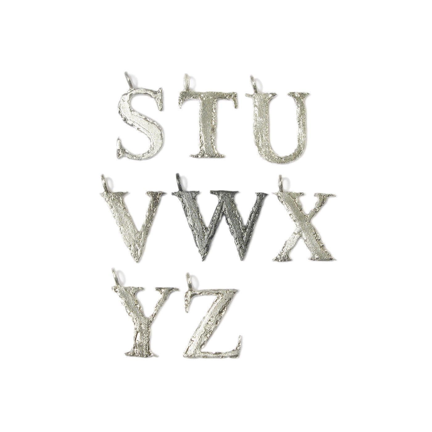 Diana Porter Jewellery contemporary etched silver letter charm pendant