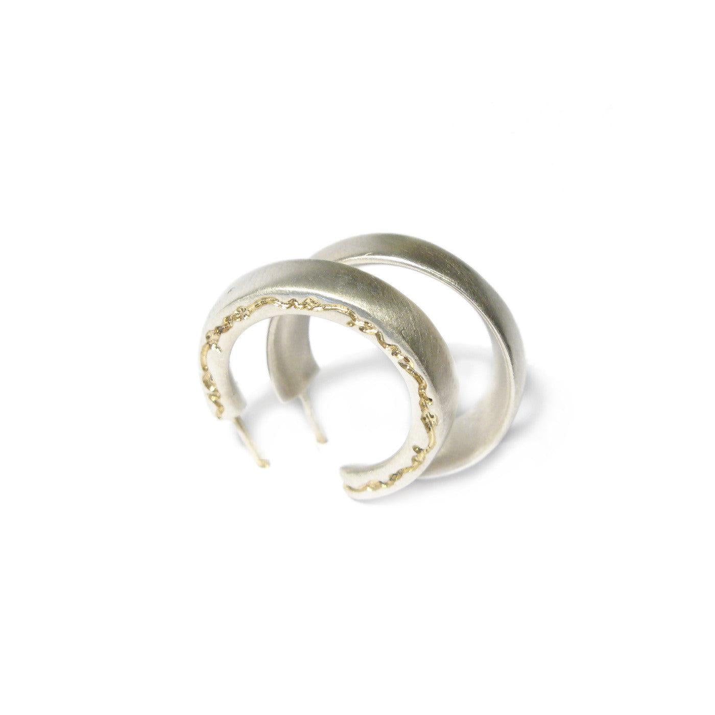 Diana Porter etched and on edge silver hoop earrings
