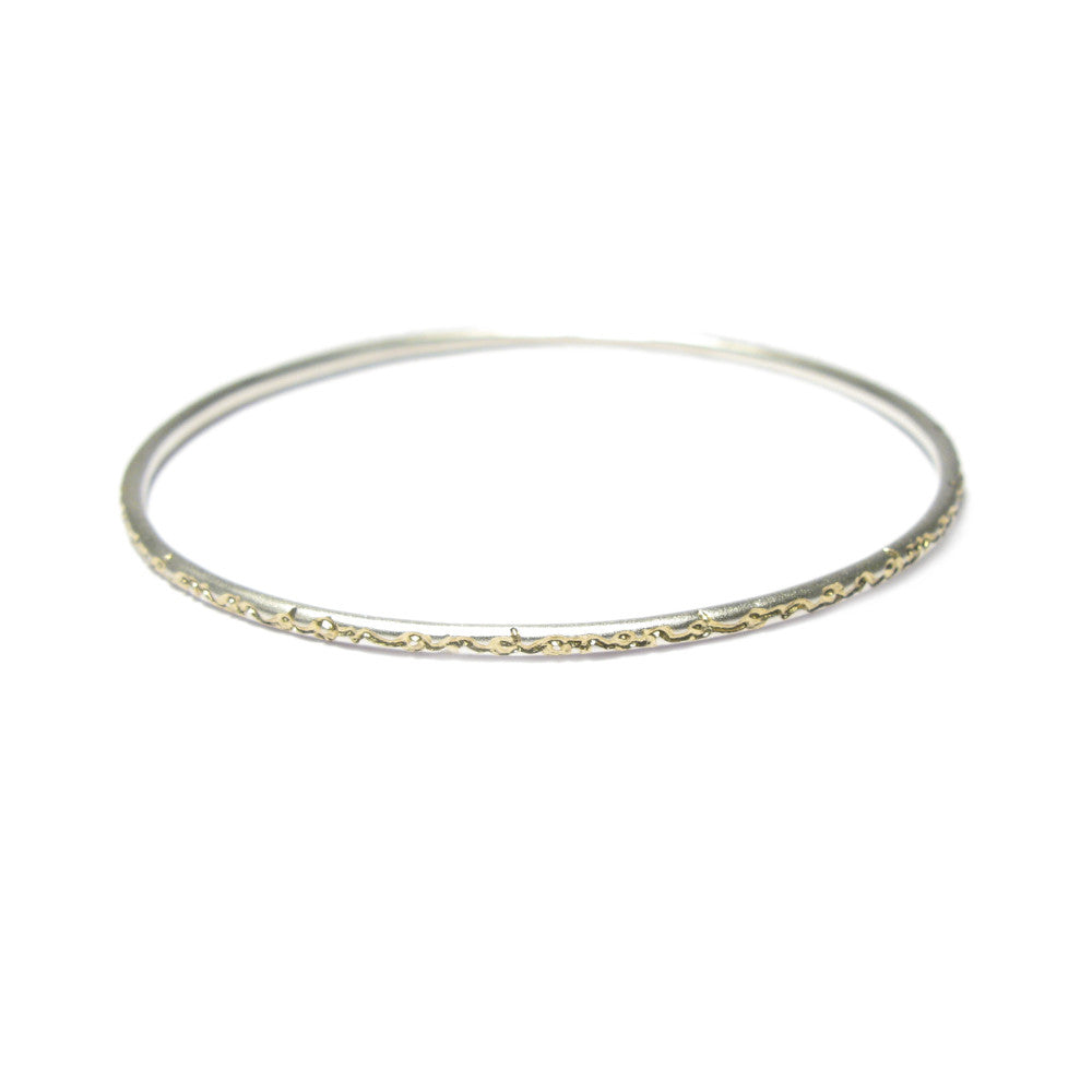 Diana Porter contemporary etched on and on silver gold bangle