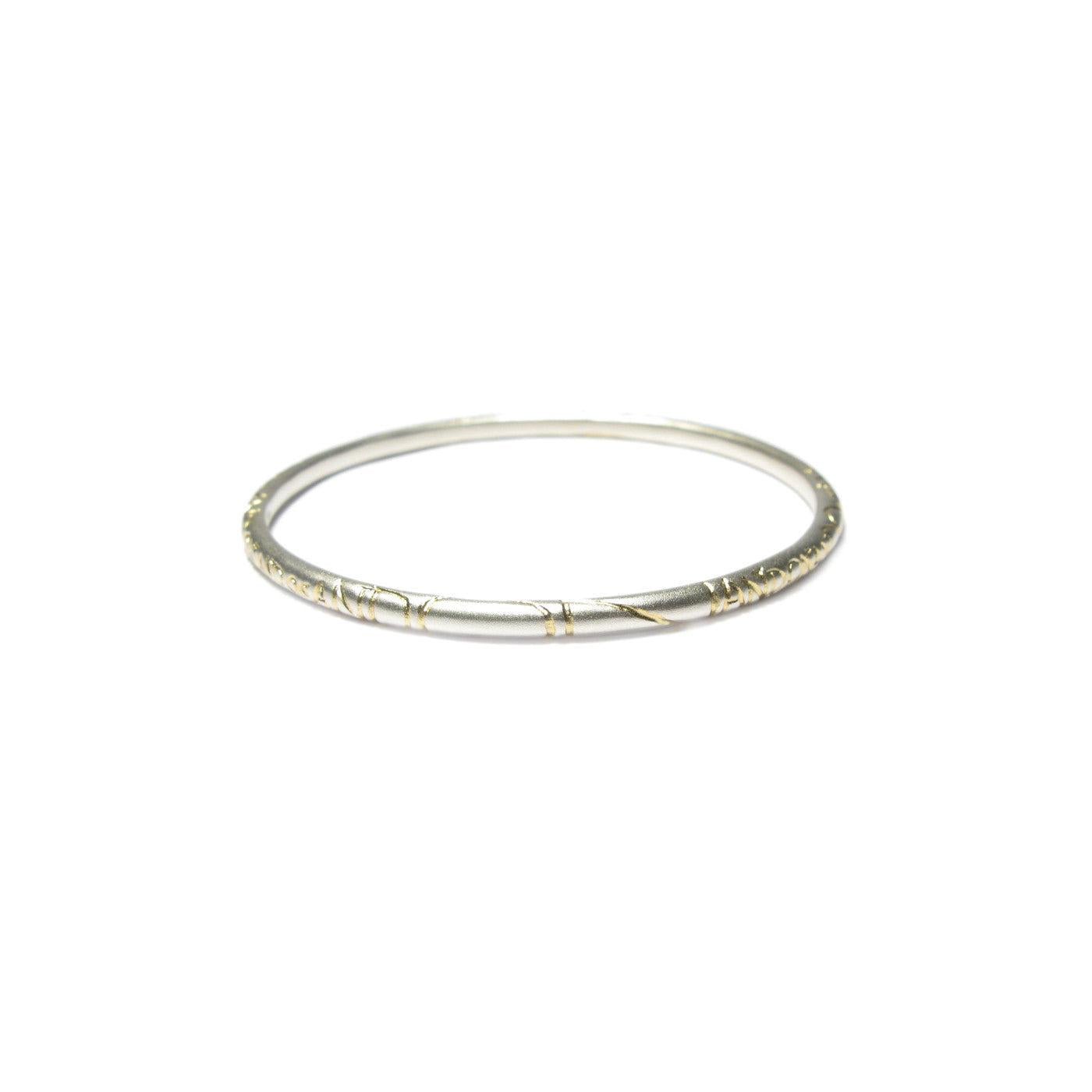 Diana Porter modern etched on and on silver gold bangle